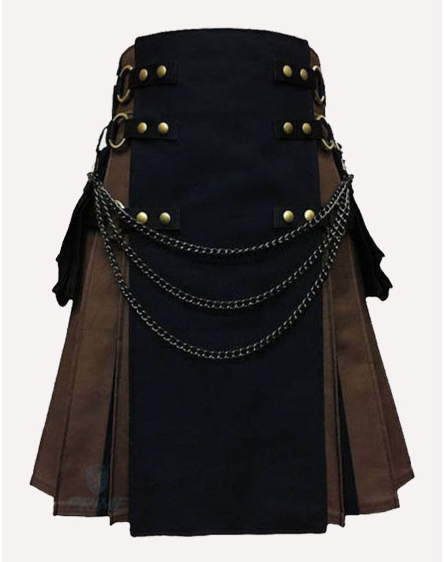 Black and Brown Cargo Hybrid Utility Kilt