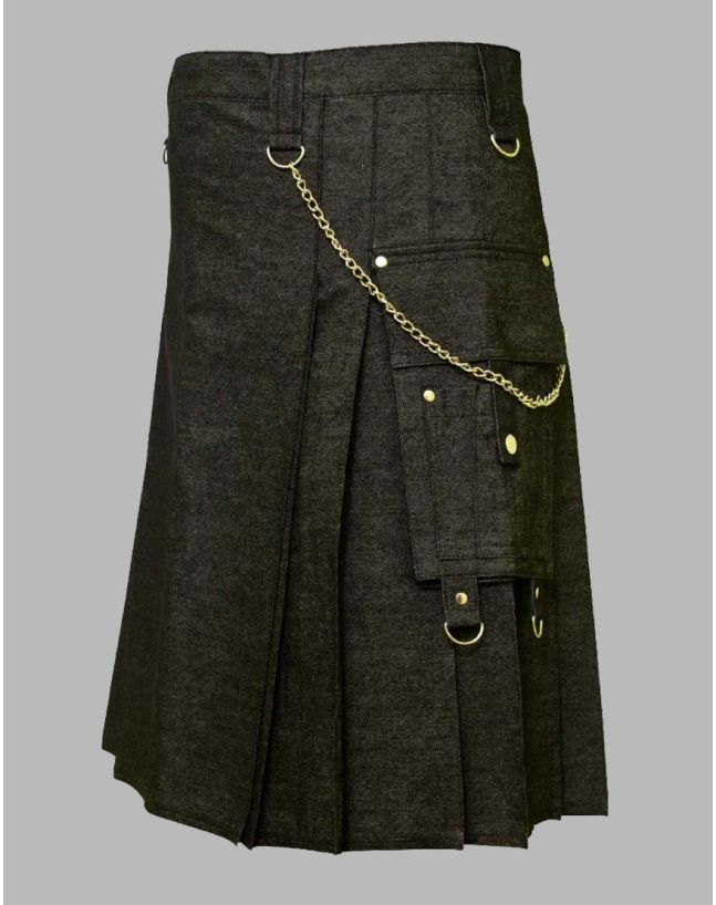 Black Denim Kilt Back
