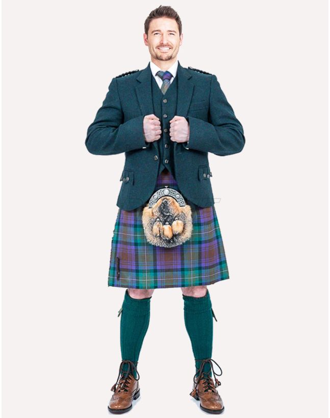 Dark Green Jacket Argyll Kilt Outfit