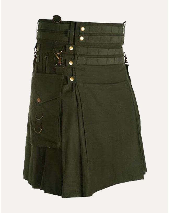 olive green modern utility kilt