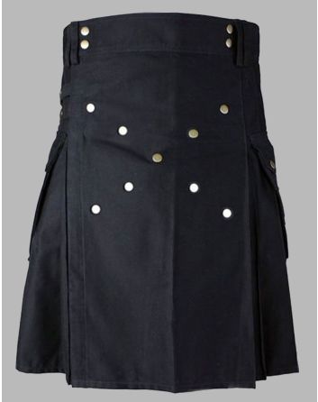 Black Cotton Contemporary Kilt for Men