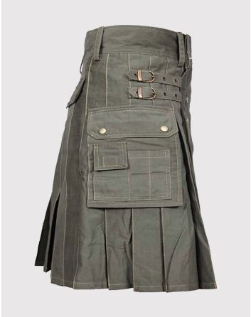 Heavy Cotton Olive Green Classic Utility Kilt