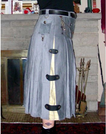 Women Long Grey Utility Kilt 