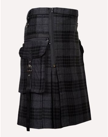 Punk Rock Gothic Grey Tartan Utility Kilt